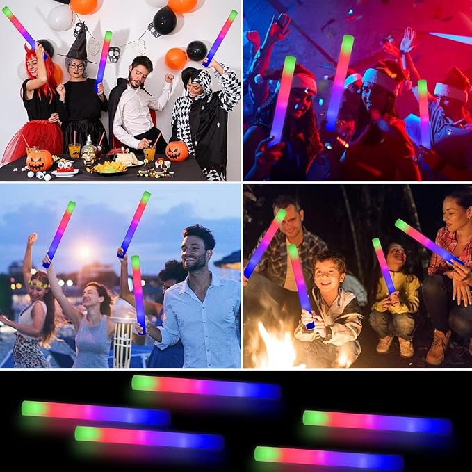 70pcs Foam Glow Sticks,Glow Sticks Bulk,3 Flashing Modes for Wedding Glow in The Dark Party Supplies, Light up Wand for Birthday,Outdoor Camping, Raves
