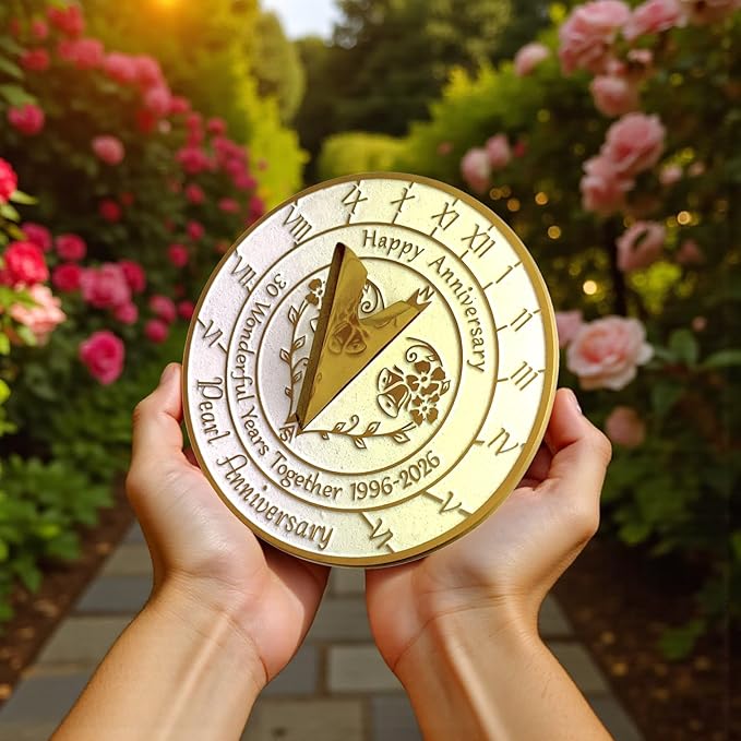 Anniversary Sundial Gift for 30th Pearl Wedding Anniversary in 2026 - Recycled Metal Home Decor Or Garden Present Idea - Handmade in UK for Him, Her Parents Or Couples 30 Year Celebration
