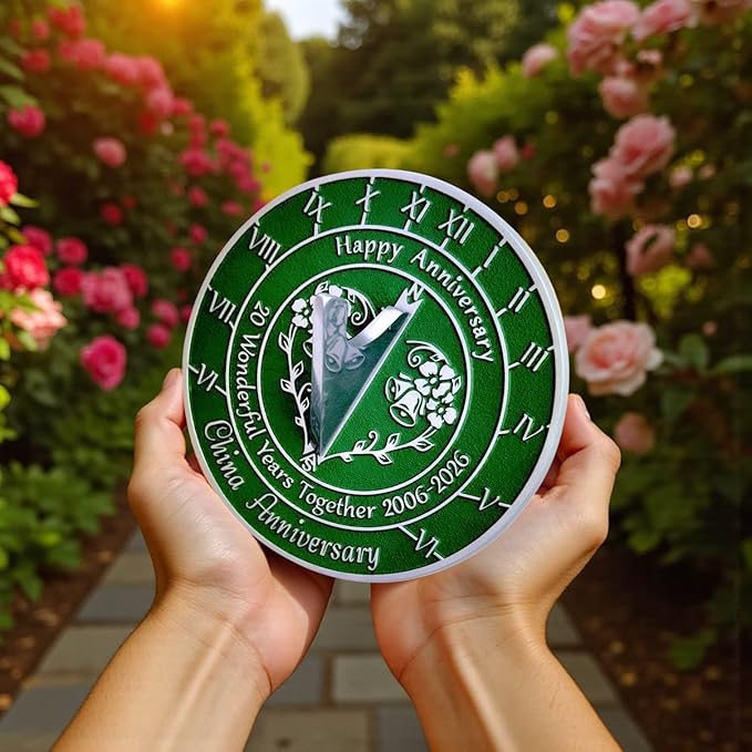 Anniversary Sundial Gift for 20th China Wedding Anniversary in 2026 - Recycled Metal Home Decor Or Garden Present Idea - Handmade in UK for Him, Her Parents Or Couples 20 Year Celebration