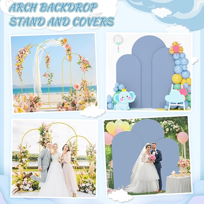 Arch Backdrop Stand and Cover Set of 3 (6FT, 5FT, 4FT) Backdrop Stand for Parties Dusty Blue Arch Covers Stretchy Backdrop Metal Arch Frame Stand for Wedding Graduation Ceremony Birthday Decoration