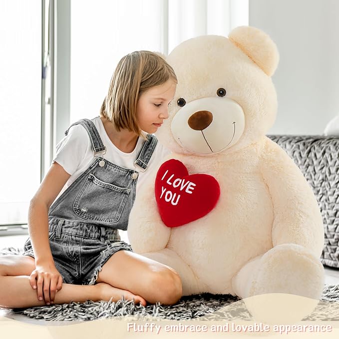 Giant Teddy Bear 52" - Large Stuffed Animal with Heart - I Love You Plush Toys for Kid Christmas Birthday - Valentines Gift for Girlfriend