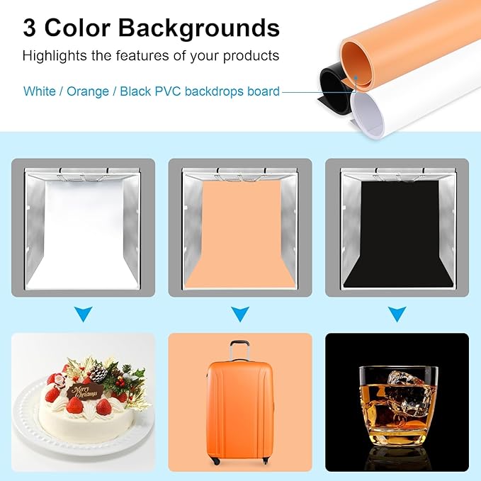 Light Box Photography, PULUZ 31'' Portable Photo Studio Light Box with 156 LED Lights &3 Color Backdrops Professional Photography Lighting Tent Kit for Big Product Photography Lightbox