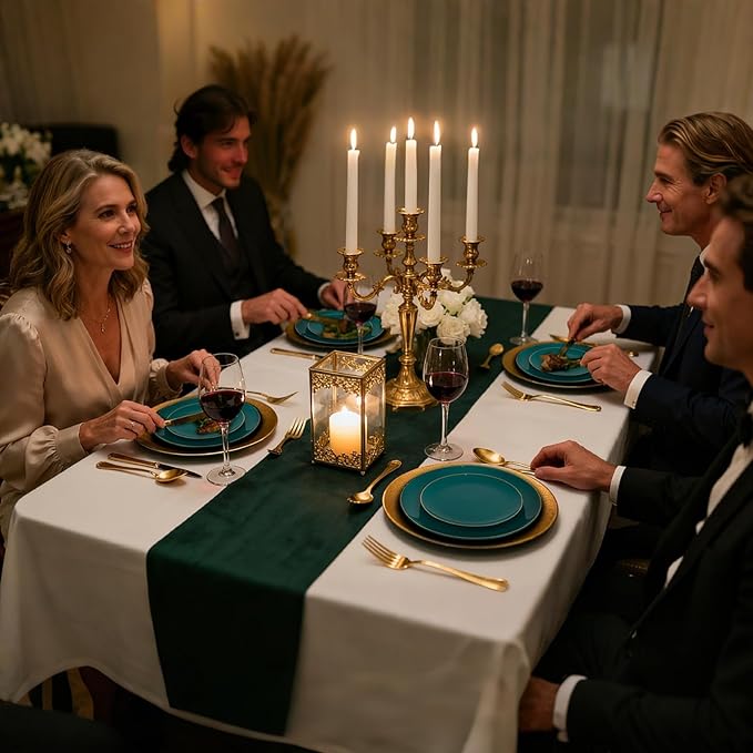 LUODA MirthMood 210pcs Green Plastic Plates,Disposable Green Gold Party Plates,Include 30 Dinner,Dessert Plate,30 Cup&30 Napkins, 90 Gold Silverware for Wedding & Party & Birthday(green)