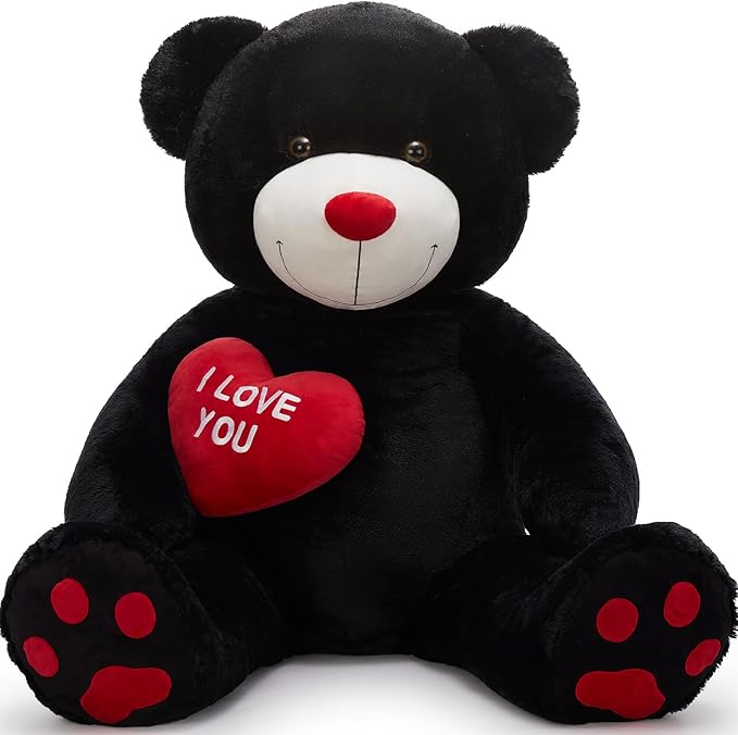 Tezituor Giant Black Teddy Bear 6ft Stuffed Animals - “I Love You” Red Heart Jumbo Human Size Teddy Bear for Girlfriend,Boyfriend,Wife,Lover-Birthday, Anniversary,Christmas, Valentines, Long Distance