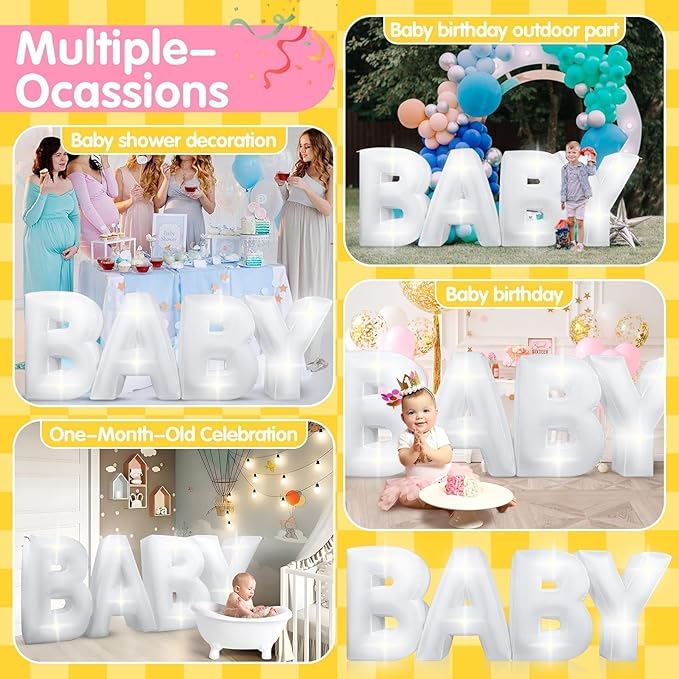 7.2FT Baby Shower Decorations Inflatable Baby Light Up Marquee Letters Decor for Girl Boy Large Baby Letter for Baby Shower Gender Reveal Party Birthday Decorations