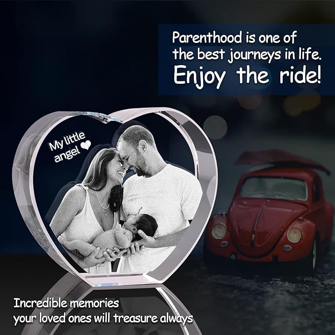 3D Crystal Photo, Personalized Valentine’s Day Gift. Custom Gifts for Wife, Her, Him, Husband, Mom and Dad. Custom Picture Gifts for Anniversary and Birthday. Romantic Crystal Photo Keepsake (Medium Heart)
