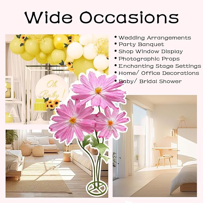 Large Daisy Flowers Artificial 6.1Ft Giant Paper Flowers Decoration Big Flowers Decor for Wedding Reception Essential Party Banquet Background Decor, Indoor Outdoor Home Decor 3Pcs(Rose red)