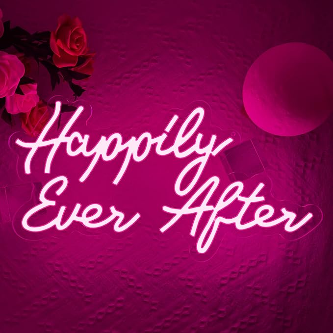 Happily Ever After LED Neon Light Sign, Wedding Neon Led Lights for Bachelorette Bridal Engagement Party Decoration Bridal Shower Wall Decor Signs Valentine's Day Dimmable USB Powered(16.9"*9.1")