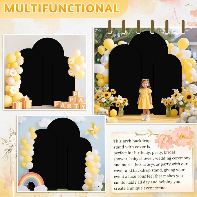 Arch with Cover Backdrop Black Backdrop Cover 4&5&6ft Metal Arch Backdrop Stand and Cover Set of 3 Wedding Arch Backdrop Balloon Arch with Cover for Banquet Event Ceremony Reception Decor