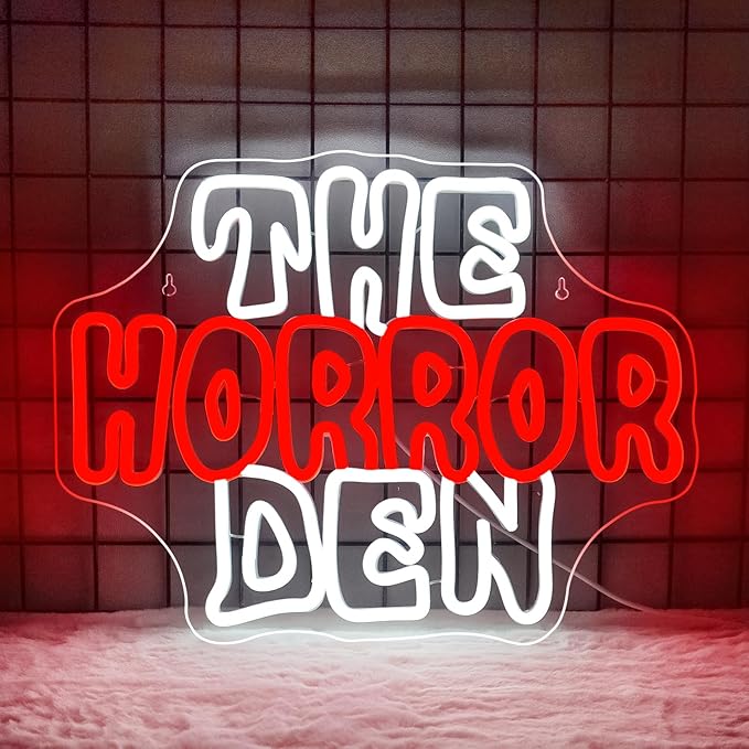 NOSUN The Horror Den Neon Sign Light for Happy Halloween Wall Decor for Man Cave Dimmable USB Neon Lights for Horror Party Club Game Room Torror Movies Lover Home Wall Decor