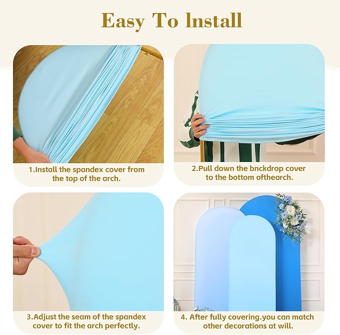 Blue Arch Backdrop Cover 3 Set-7.2FT, 6.6FT, 6FT Spandex Wedding Balloon Arch Stand Covers for Baby Shower Boys Birthday Party Wedding Ceremony Banquet Photo Arch Stand Background Decorations