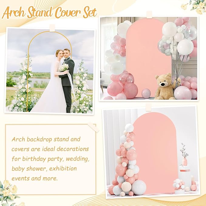 7.2FT Wedding Arch Backdrop Stand with Spandex Arch Cover Dusty Rose Arch Covers Stretchy Backdrop Chiara Metal Arched Stand and Covers Garland Arched Frame for Baby Shower Banquet Decor