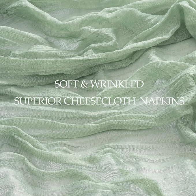 50 Pack Sage Green Cheesecloth Napkins Spring Cloth Napkins Set of 50 Sage Dinner Napkins Bulk 21x21 Inches for Wedding Bridal Shower Baby Shower Valentine's Day