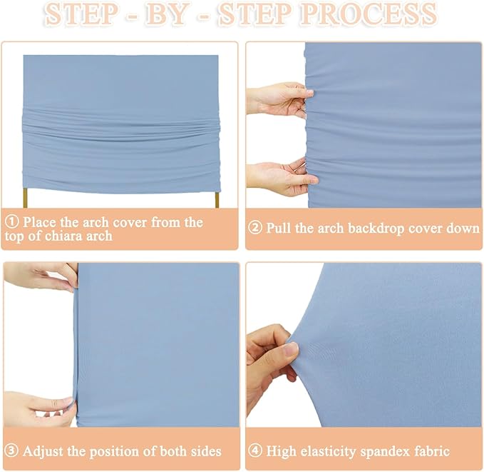 Metal Arch Backdrop Stand and Cover Set 6.6x6.6FT Wedding Backdrop Stand with Dusty Blue Arch Cover Spandex Portable Arched Party Frame Square Covers for Birthday Anniversary Events Photo Booth