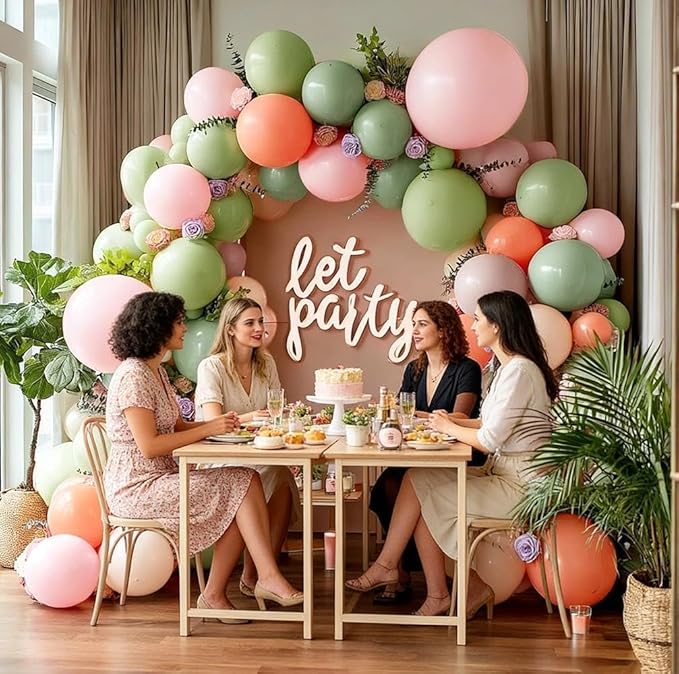 Dusty Green Pink Balloon Arch With Artificial Flower Leaves Double Stuffed Pastel Pink Green Mauve Peach Blush Balloon Garland Kit for Flower Baby Shower Wedding Birthday Floral Easter Tea Party Decor