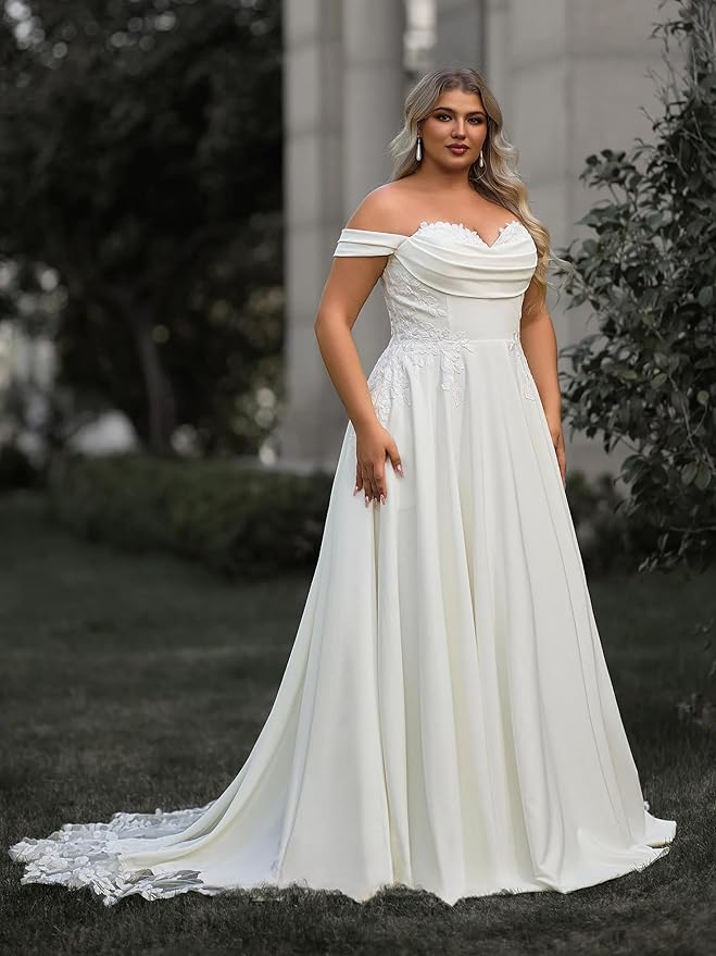 Plus Size Wedding Dresses for Bride Long Sleeve Wedding Bridal Gowns with Lace Appliques Off Shoulder Bride Dress