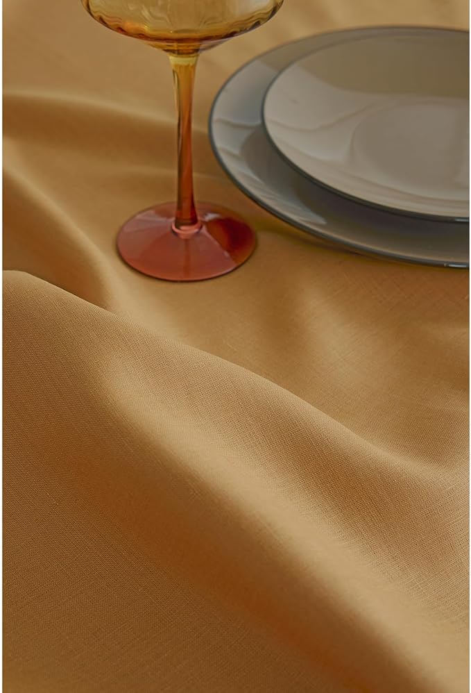 Solino Home Linen Tablecloth 52 x 52 Inch - 100% Pure Linen Caramel Square Tablecloth - Fete, Machine Washable Table Throw for Spring, Easter