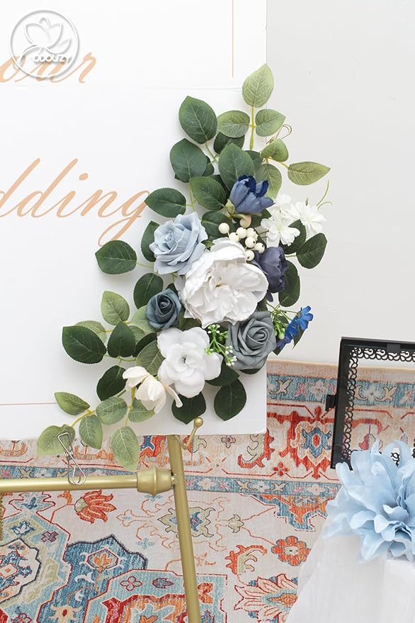 Pack of 2 Wedding Arch, Artificial Flowers, Wedding Decor,Flower Garland Be Suited to Banquet, Party, Reception Entrance Welcome Sign and Background Decoration (Blue)