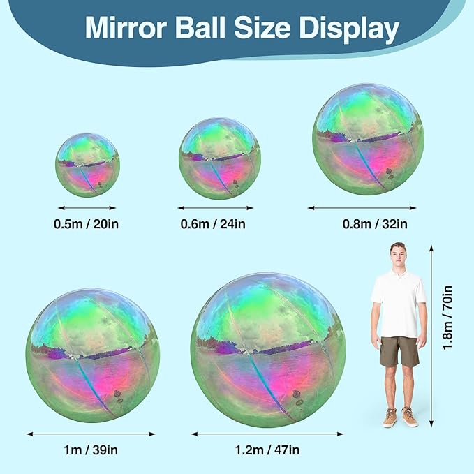3 Pcs Iridescent Inflatable Mirror Ball, Big Shinny Mirror Balls Reusable Large PVC Disco Ball Balloon for Large Event Decoration, Party, Concerts, Stage, Wedding Decor, Without Air Pump