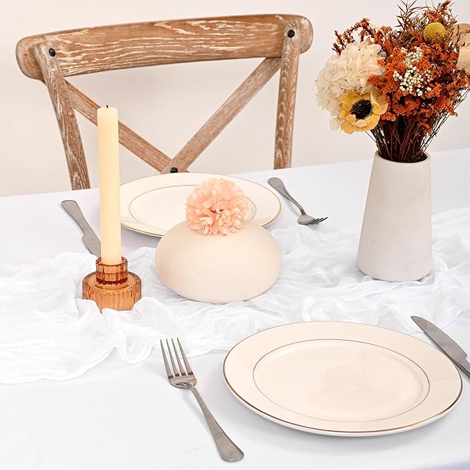 24 Pack White Cheesecloth Table Runner 120 inch Fall Thanksgiving Boho Rustic Gauze Farmhouse 10FT Cheese Cloth Runner for Baby Shower Wedding Party Holiday Home Decor