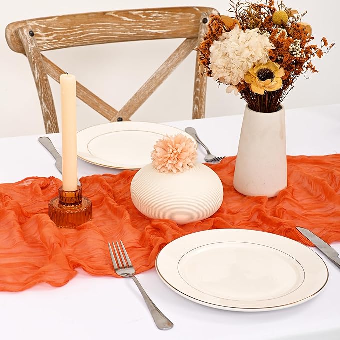 24 Pack Orange Cheesecloth Table Runner 120 inch Fall Thanksgiving Boho Rustic Gauze Farmhouse 10FT Cheese Cloth Runner for Baby Shower Wedding Party Holiday Home Decor