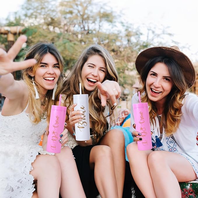 6 Pack Bride to Be Skinny Tumbler | 16 oz Bride & I Do Crew Tumblers | Bachelorette Party Cups | Engagement Wedding Gifts Bridesmaids Mugs Bachelorette Party Supplies & Games(Pink)