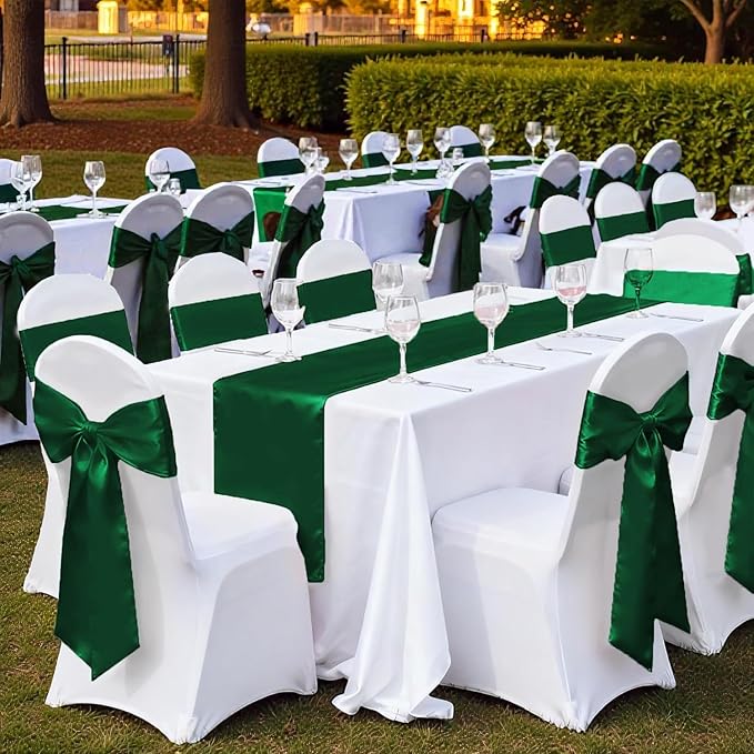VDS Satin Chair Sashes Chair Cover Back Tie Sateen Bows Ribbon for Wedding Birthday Graduation Engagement Ceremony Event Party Banquet Venue Hotel All Dining Chair Decoration (250PC) (Hunter Green)