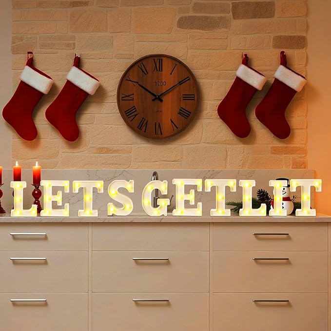 Honoson 10 Pcs Christmas Decorations Indoor Lets Get Lit Lights up Sign Christmas Party Table Decorations for Holiday Party Home Room Neon Wall Light Decor Xmas Gift