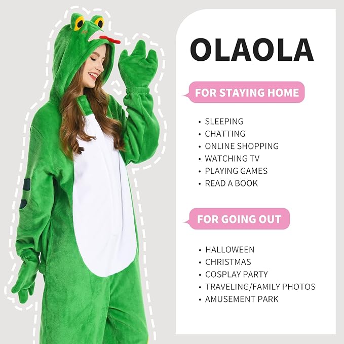 OLAOLA Adult Onesie, Flannel Unisex Animal Pajamas, Plush One Piece Sleepwear Cosplay Party Costume