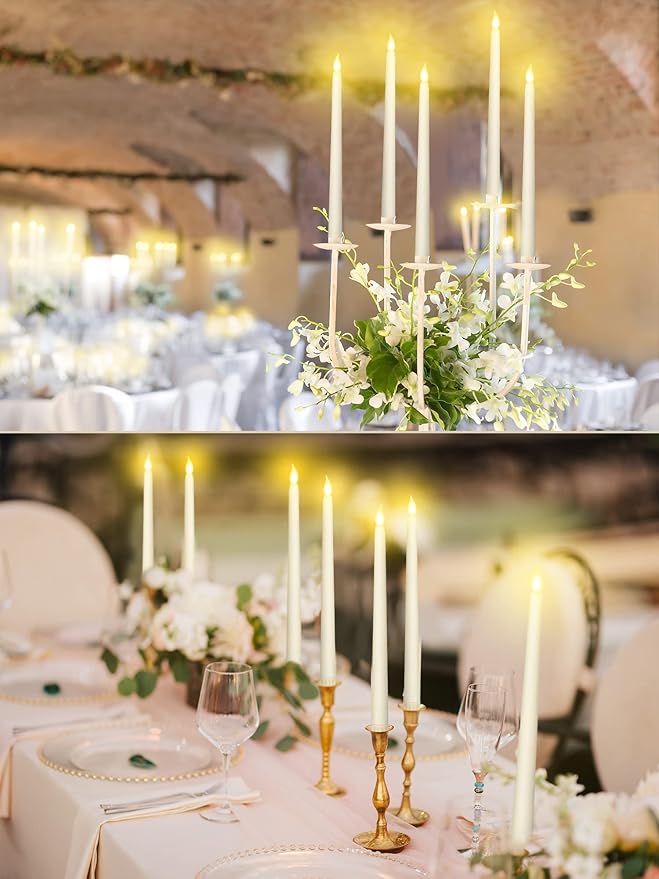 Retisee 30 Pcs 11 Inch Flameless Taper Candles LED Candles Bulk Battery Operated Taper Candle Flickering LED Candlesticks for Valentines Birthday Wedding Party Decor (Classic Style,Ivory)