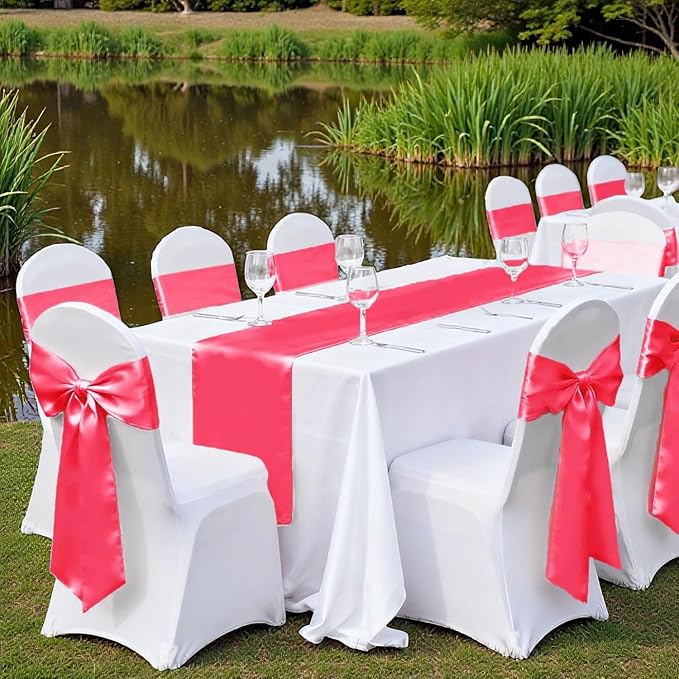 VDS Satin Chair Sashes Chair Cover Back Tie Sateen Bows Ribbon for Wedding Birthday Graduation Engagement Ceremony Event Party Banquet Venue Hotel All Dining Chair Decoration (200PC) (Coral)