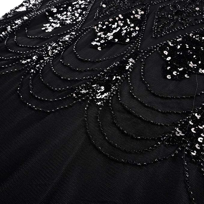 Women Vintage 1920s Gatsby Flapper Evening Party Dress V Neck Art Deco Sequins Mermaid Hem Cocktail Formal Long Maxi Gown