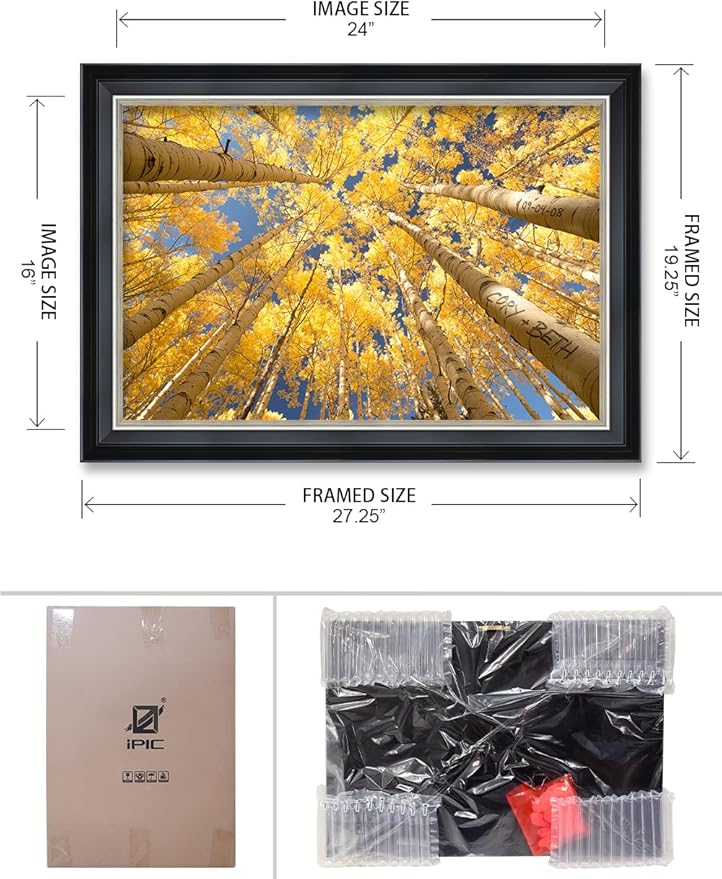 IPIC - Fall in Love, Personalized Framed Wall Art with Names and Date on, Giclee Prints with Solid Wood, Custom Gifts for Wedding Anniversary. Total Framed Size: 27.25" W x 19.25" H