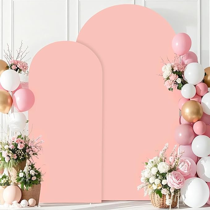 Wedding Arch Stand and Cover Set of 2 Metal Arch Backdrop Stands with Dusty Rose Arch Spandex Cover Chiara Wall Backdrop Covers for Arches Frame 6FT 7.2FT for Bridal Shower Ceremony Decor