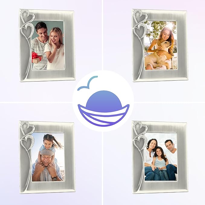Silver Picture Frame 5x7 with Hearts â Thoughtful Gift Idea for Weddings, Engagement for Couples, Newlyweds, Bridal Shower, Anniversary, Valentines