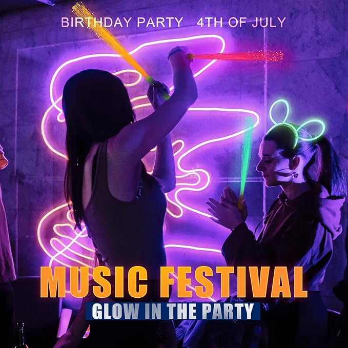 48 PCS Pink Glow Fiber Wands Sticks LED Light Wands 3 Modes Flashing Fiber Optic Light Rod Bulk Fiber Optic Wands Glow in The Dark Party Favors for Bar Wedding Party Supplies