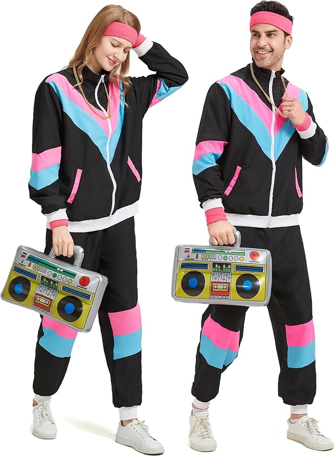 80s Tracksuit for Men Women 90s Retro Windbreaker Outfit 80s Costume for Couples 80s Track Suit for Adult