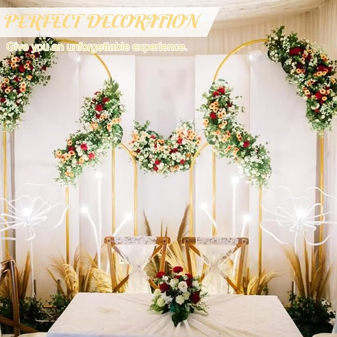 Metal Arch Stand and Cover Set,1 Beige Spandex Fitted Backdrop with 1 Gold Wedding Arched Stand Frame for Parties Birthday Baby Shower Bridal Banquet Decoration (6.6FT)
