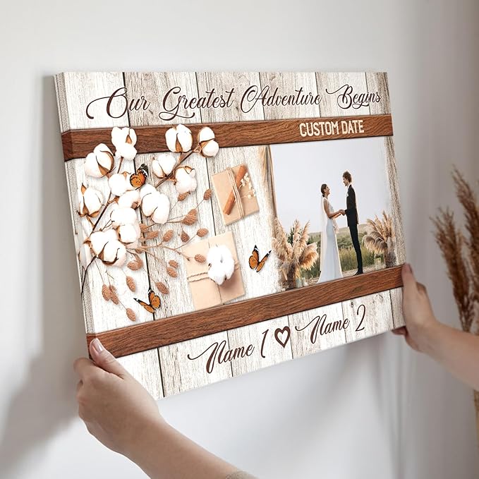 Dem Canvas Personalized Couple Canvas Prints, Custom Love Photo And Name, Our Greatest Adventure Begins, Wedding Gifts For Couple Anniversary Engagement Gift For Couples