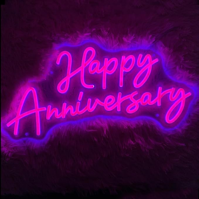 Happy Anniversary Led Neon Sign For Wedding Backdrop 19.6"X 9.8" Neon Lights for Bedroom,Living,Home Bar Valentine'S Day Wife Husband Parents Anniversary Decor (pink)