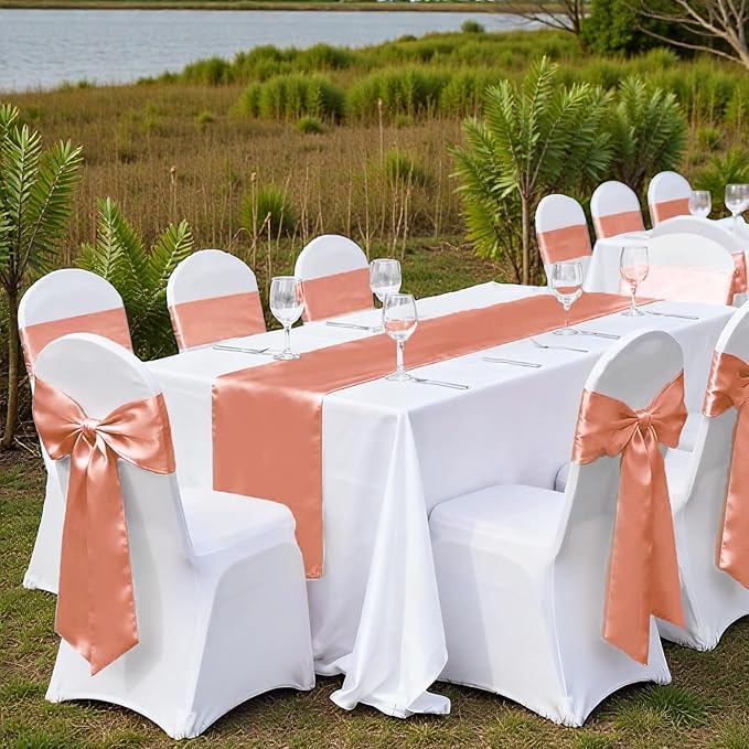 VDS Satin Chair Sashes Chair Cover Back Tie Sateen Bows Ribbon for Wedding Birthday Graduation Engagement Ceremony Event Party Banquet Venue Hotel All Dining Chair Decoration (125PC) (Peach)