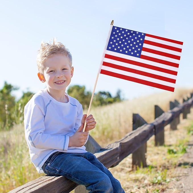 Shimeyao 120 Pack USA Stick Flags 12 x 18 Inch Small American Flag 4th of July USA Flag Red White Blue Lawn Flags with Wooden Pole and Spear Tip for Yard Garden Memorial Day Independence Day Decor
