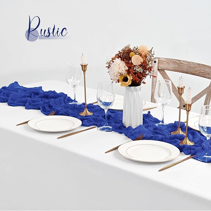 20 Pack Royal Blue Table Runners 10Ft Cheesecloth Table Runner Boho Gauze Cheese Cloth Table Runner Romantic Long Sheer Fabric Table Runners for Wedding Party Bridal Shower