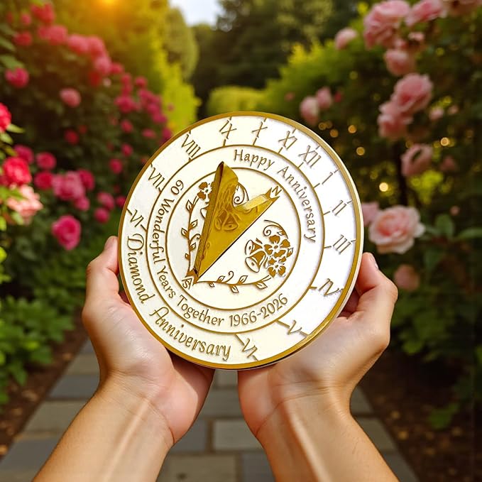 Anniversary Sundial Gift for 60th Diamond Wedding Anniversary in 2026 - Recycled Metal Home Decor Or Garden Present Idea - Handmade in UK for Him, Her Parents Or Couples 60 Year Celebration