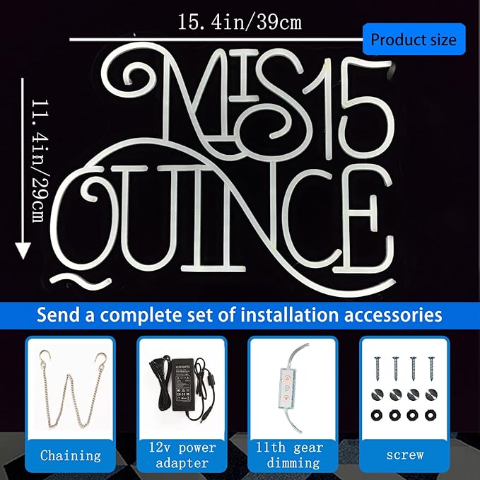 Mis Quince Aos Neon Sign for Wall Decor, Luces Led 15 Aos, Children's Room, Bar, Party, Christmas, Wedding Decoration, 39cm, White-8