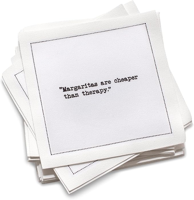 Five Star Funny Margarita Quotes | White Cotton Cocktail Napkins | 50 Luxury Disposable Beverage Napkins with Witty Bar Quotes | Drink Napkins for Parties, Bars, Weddings & Game Nights