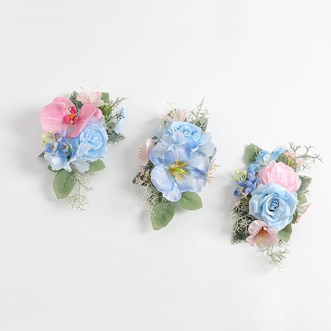 Serra Flora 3Pcs Pre-made Silk Flowers Cake Topper Artificial Blue Wedding Cake Decorating are Perfect for Weddings, Anniversaries,Birthday parties.