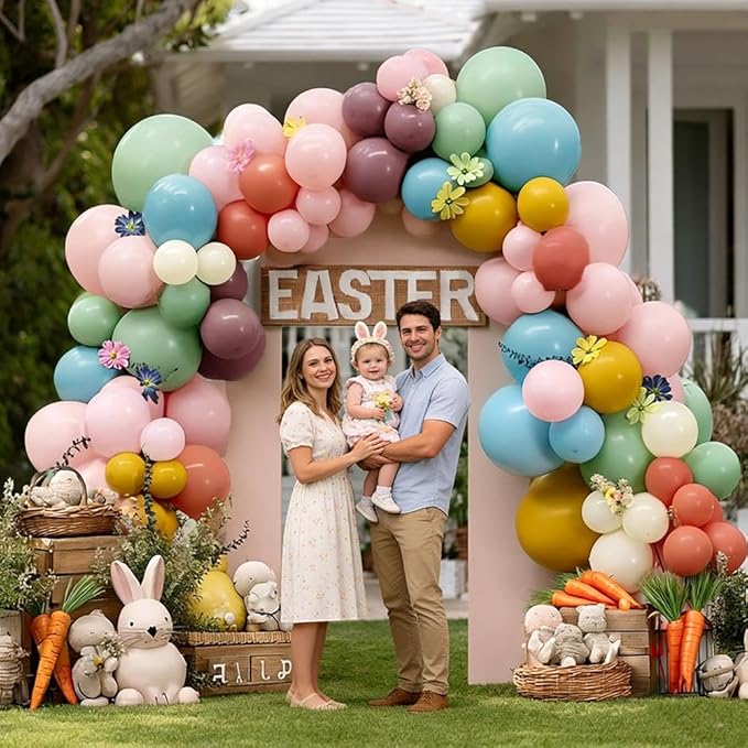 Blue Green Pink Balloon Arch Double Stuffed, Pastel Green Purple Yellow Beige Balloons Cosmos Kelsang Flowers for Baby Shower Birthday Bridal Gender Reveal Floral Easter Tea Party Decorations
