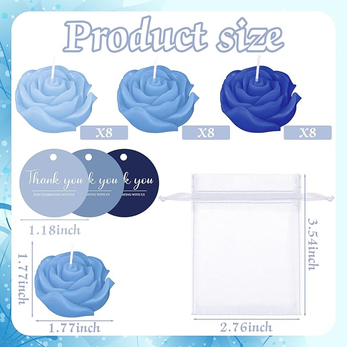 Treela 50 Set Flower Candles Wedding Favor for Guests Mini Blue Rose Shaped Tealight Candles for Return Gift Wedding Birthday Bridal Shower Housewarming Party