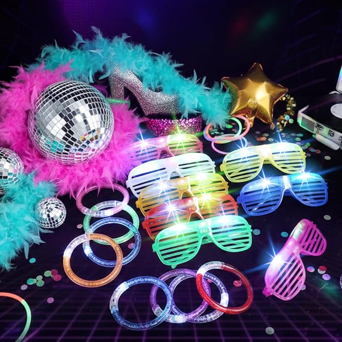 Honoson Glow in the Dark Party Supplies, Light up Glasses LED Bracelets, Neon Favor Flashing Bulk Gift for Adult